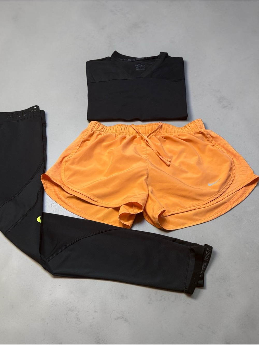 Nike Orange Women’s Athletic Shorts with Black Leggings and Top - Picture 3 of 12